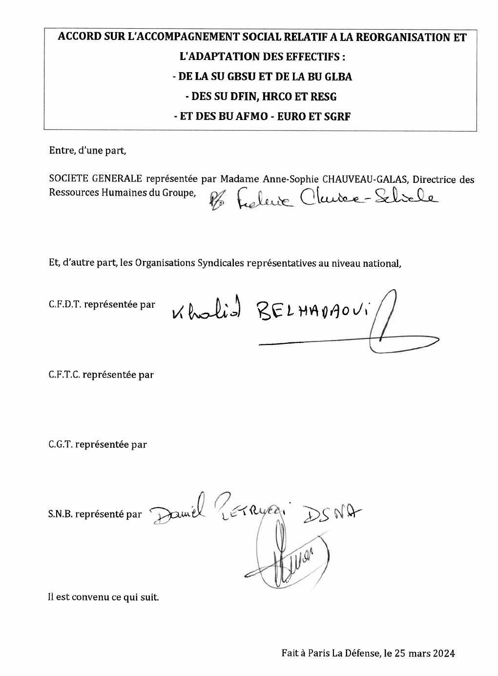 IRCC / Plan / réorganisations 2024 - 27 mars 2024 : L'accord signé par la CFDT et le SNB
